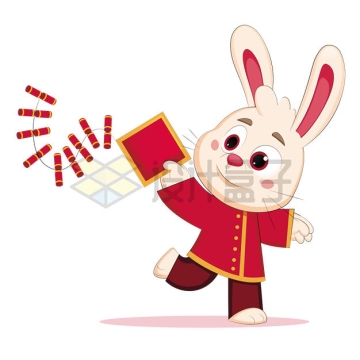兔年新年卡通小兔子放鞭炮5335084矢量图片免抠素材