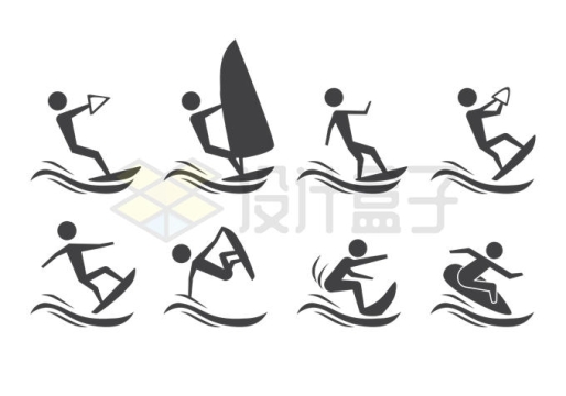 8款冲浪滑板的卡通小人儿极限运动1086039矢量图片免抠素材