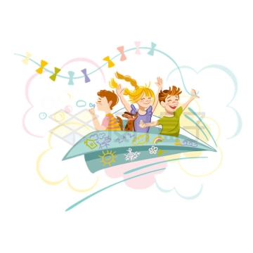 儿童节坐在纸飞机上的卡通给小朋友孩子梦想手绘插画3612075矢量图片免抠素材