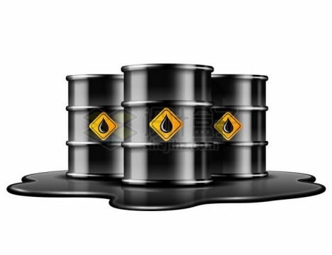 3个黑色的石油桶铁桶和流淌出来的石油泄漏污染6433886矢量图片免抠素材