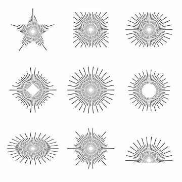 9款五角星圆形半圆形放射线烟花线条图案png图片免抠矢量素材