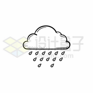 云朵雨点中雨天气预报图标手绘线条插画7718091矢量图片免抠素材免费下载