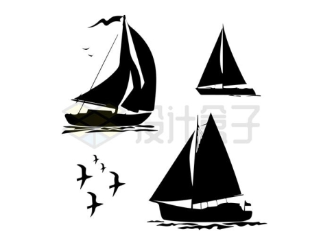3款扬帆起航的帆船剪影9297238矢量图片免抠素材