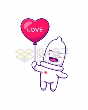 超可爱卡通安全套和心形气球情人节插画8593984png图片免抠素材