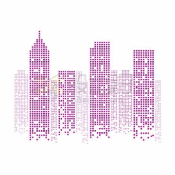 紫色方块组成的城市天际线高楼大厦建筑图案4237239矢量图片免抠素材
