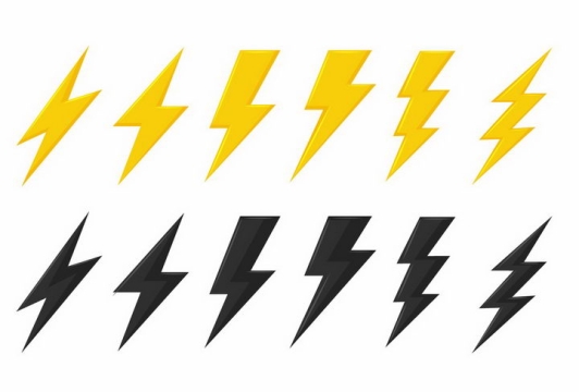 6款黄色和黑色闪电符号标志图案图片png免抠素材