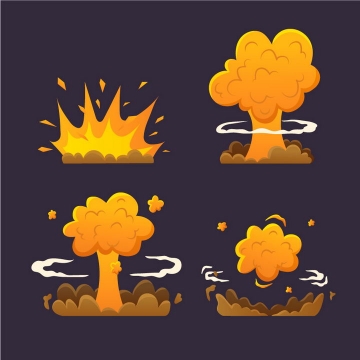 4款卡通漫画爆炸现场效果蘑菇云图片免抠素材