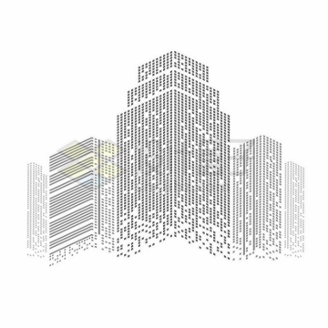 黑色方块和线条组成的城市天际线高楼大厦建筑图案9204435矢量图片免抠素材