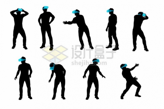 用VR虚拟现实技术眼镜玩游戏看视频的男人剪影586394png矢量图片素材