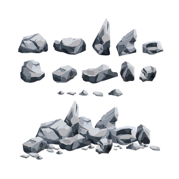 各种破碎的灰色石块石头岩石图片免抠矢量素材
