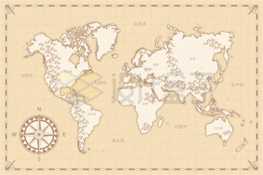 标注了四大洋六大洲的复古风格世界地图4801517矢量图片免抠素材