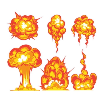 6款红色橙色的卡通漫画爆炸效果火球蘑菇云图片免抠素材