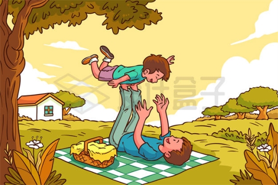父亲节卡通爸爸和儿子一起野炊嬉戏游玩2284034矢量图片免抠素材下载
