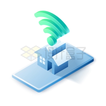 3D风格手机房屋上的绿色WiFi图案4372196矢量图片免抠素材