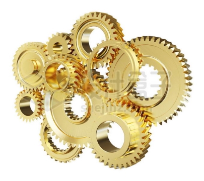 环环相扣的金色金属光泽齿轮装置3D模型7625258PSD免抠图片素材
