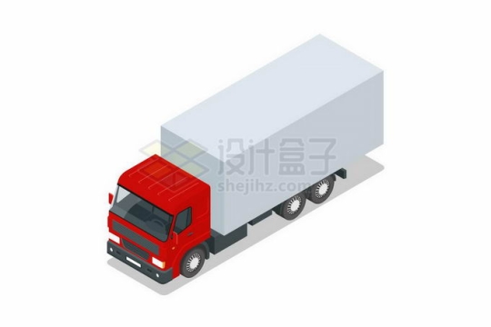 2.5D风格红色车头的厢式卡车集装箱卡车6184514矢量图片免抠素材