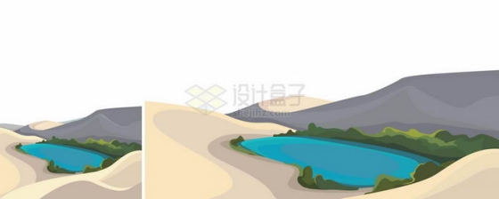 卡通漫画风格沙漠中的水池泉水月牙泉风景2272117矢量图片免抠素材免费下载