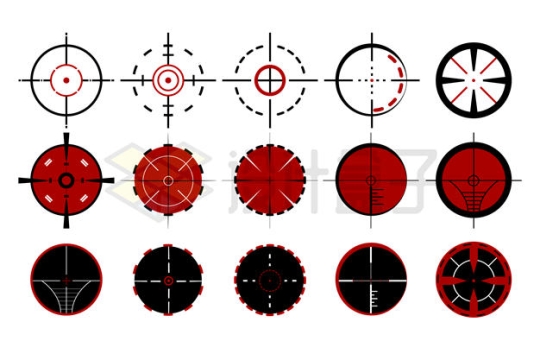 15款红黑色的瞄准靶心准心图案3212593矢量图片免抠素材