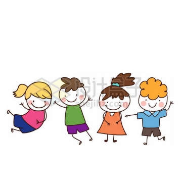 4个跳起来的卡通小孩小朋友儿童节手绘插画3084107免抠图片素材