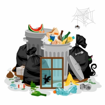 脏乱差的垃圾桶和各种垃圾以及蜘蛛网5517311矢量图片免抠素材