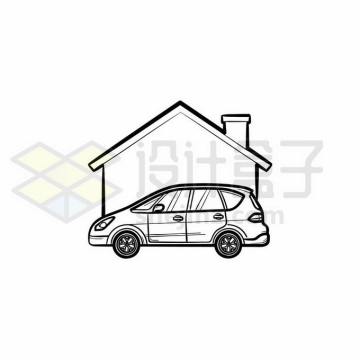 房子和汽车手绘线条插画8589346矢量图片免抠素材免费下载