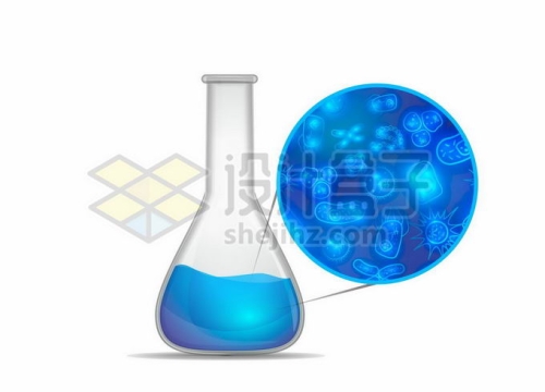 锥形瓶中蓝色液体放大镜头中的细菌8444964矢量图片免抠素材