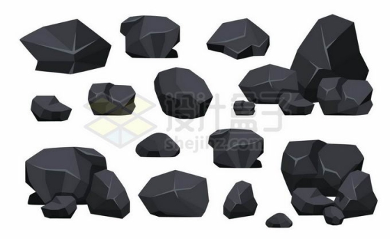 各种黑色的石头块煤块9695098矢量图片免抠素材