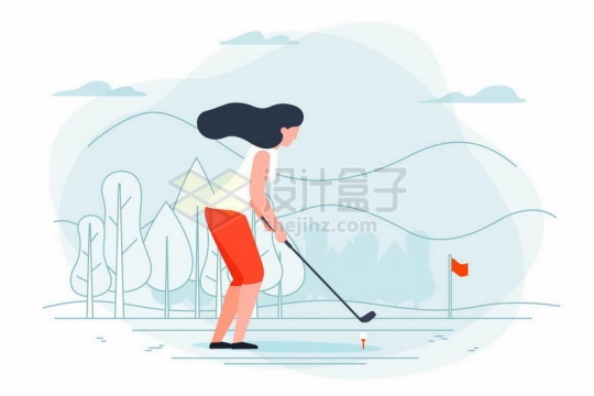 手绘插画风格女人打高尔夫球8750270矢量图片免抠素材