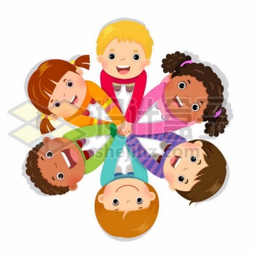 围成一圈的卡通小学生手叠放在一起象征了团结友爱儿童节插画5728490矢量图片免抠素材