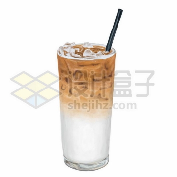 一杯冰咖啡珍珠奶茶手绘插画9495070图片免抠素材