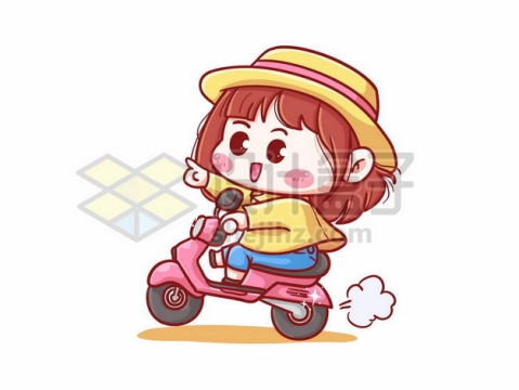 超可爱卡通小女孩骑着电动车摩托车3300024png图片免抠素材