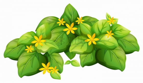 绿油油的树叶和点缀的黄色小花png图片免抠eps矢量素材
