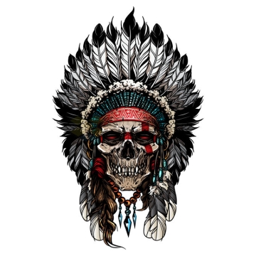恐怖的骷髅头印第安人酋长亡灵插画6224873矢量图片免抠素材