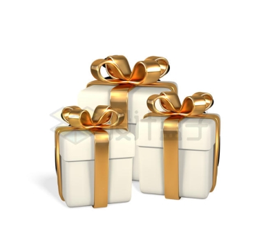 金色丝带装饰的白色礼物盒3D模型5074023矢量图片免抠素材
