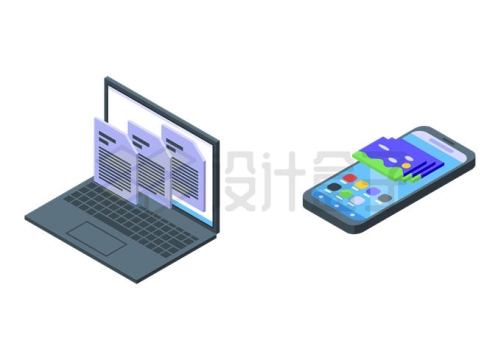 2.5D风格笔记本电脑和智能手机3782014矢量图片免抠素材