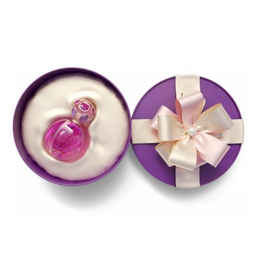 打开的紫色圆形礼物盒和里面的高档香水瓶子833355png图片免抠素材