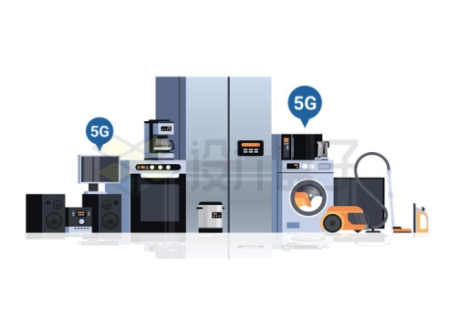 各种应用了5G技术的智能家电电视机电冰箱洗衣机等等9405544矢量图片免抠素材
