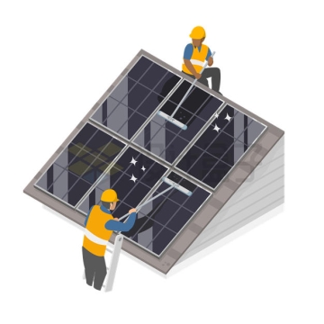 卡通工人清洁太阳能电池板表面7683651矢量图片免抠素材