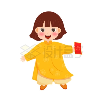 新年春节过年收到红包的卡通小女孩9628832矢量图片免抠素材