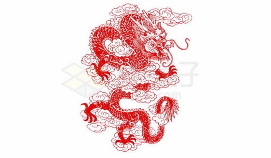 红色线条中国龙图案8435104免抠图片素材
