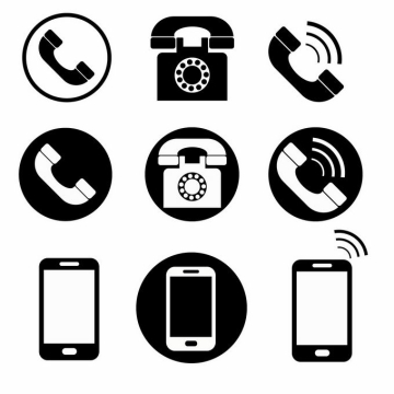 三组黑白色风格的电话和手机图标3885276矢量图片免抠素材免费下载