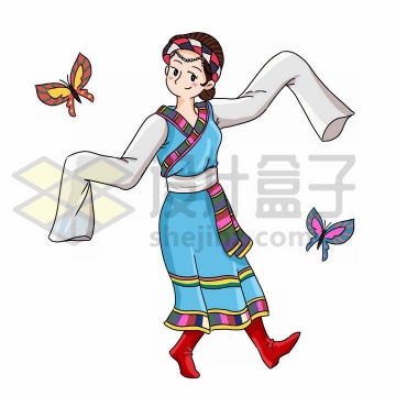 跳舞的卡通藏族少女传统服饰少数民族png图片免抠素材