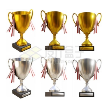 6款3D金杯和银杯冠军和亚军奖杯6675532图片免抠素材