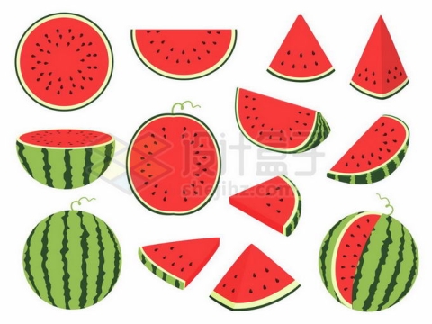 各种各样的西瓜美味水果切开的水果3636446矢量图片免抠素材