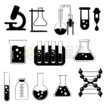 显微镜试管DNA等化学实验仪器黑白色图标2517462矢量图片免抠素材