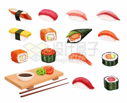握寿司手卷寿司军舰寿司姿寿司押寿司里卷寿司等美味寿司日食美食6726879矢量图片免抠素材
