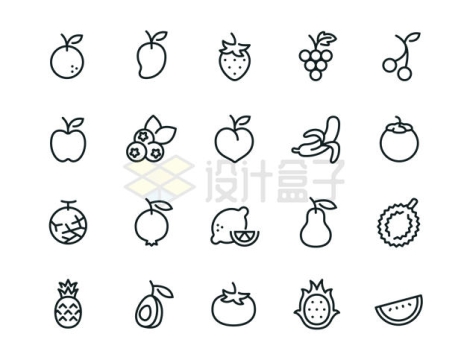 芒果草莓等线条风格卡通水果图标5826949矢量图片免抠素材