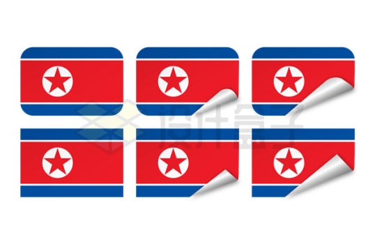 6款朝鲜国旗图案标签贴纸5939124矢量图片免抠素材下载