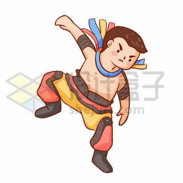 摔跤的卡通蒙古族大汉传统服饰少数民族png图片免抠素材