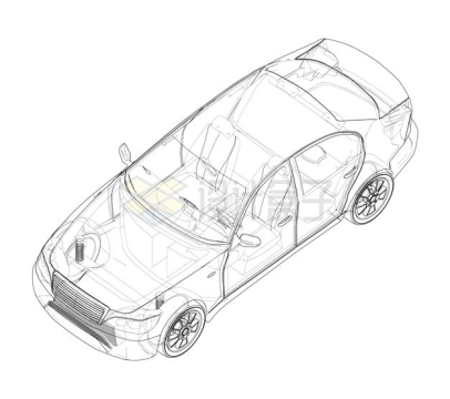 奔驰汽车小轿车内部结构线条蓝图6251780矢量图片免抠素材